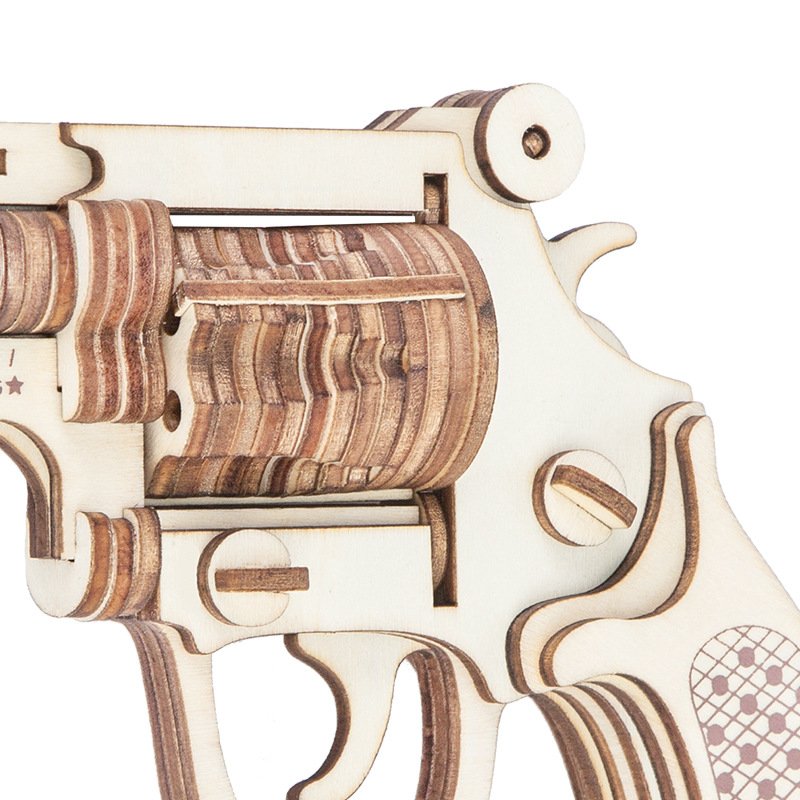 Revolver model wooden puzzle 3D model toy three-dimensional puzzle hand-assembled