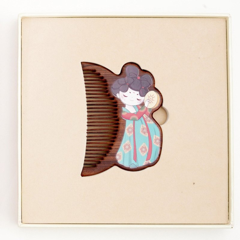 Wooden comb for girls, portable mirror comb gift box for holiday gifts, high-end wooden crafts