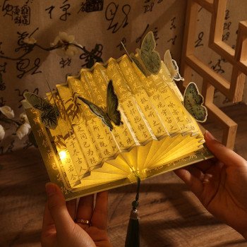 Handmade DIY Creative Book Lamp Pen and Ink Handwriting Series Chinese Style Creative Fan-shaped Book Lamp