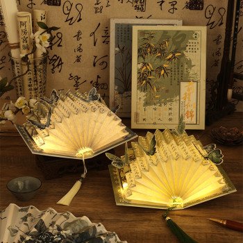 Handmade DIY Creative Book Lamp Pen and Ink Handwriting Series Chinese Style Creative Fan-shaped Book Lamp