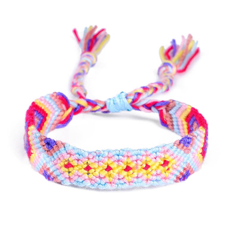 Nepali ethnic style colorful rhombus hand-woven rainbow cotton thread friendship bracelet 30 colors
