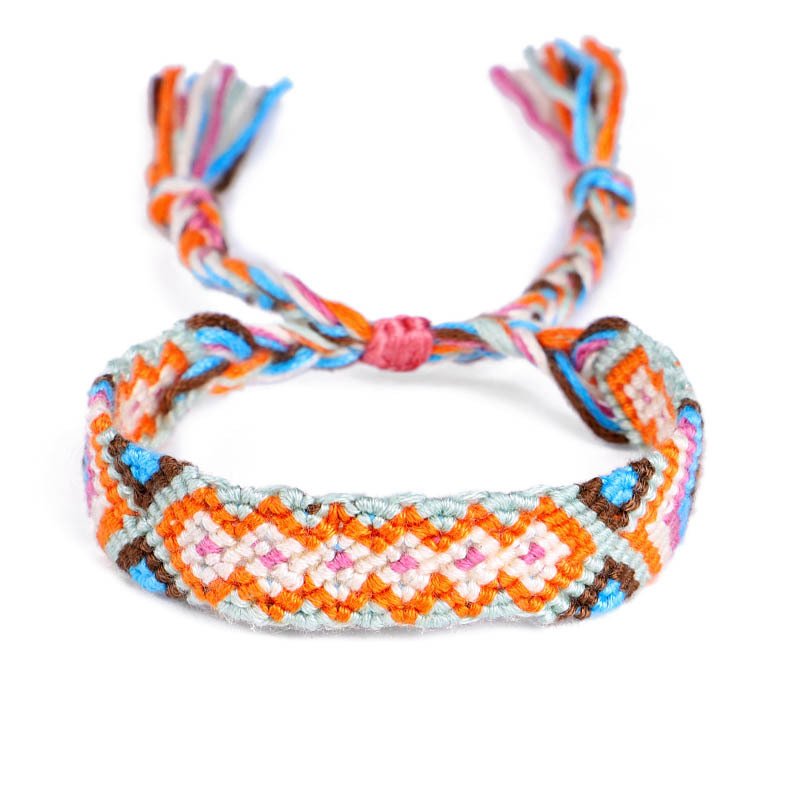Nepali ethnic style colorful rhombus hand-woven rainbow cotton thread friendship bracelet 30 colors