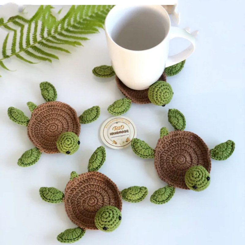 Nordic Purely Handmade Knitted Coasters Cute Turtle Lamb Insulated Table Placemats