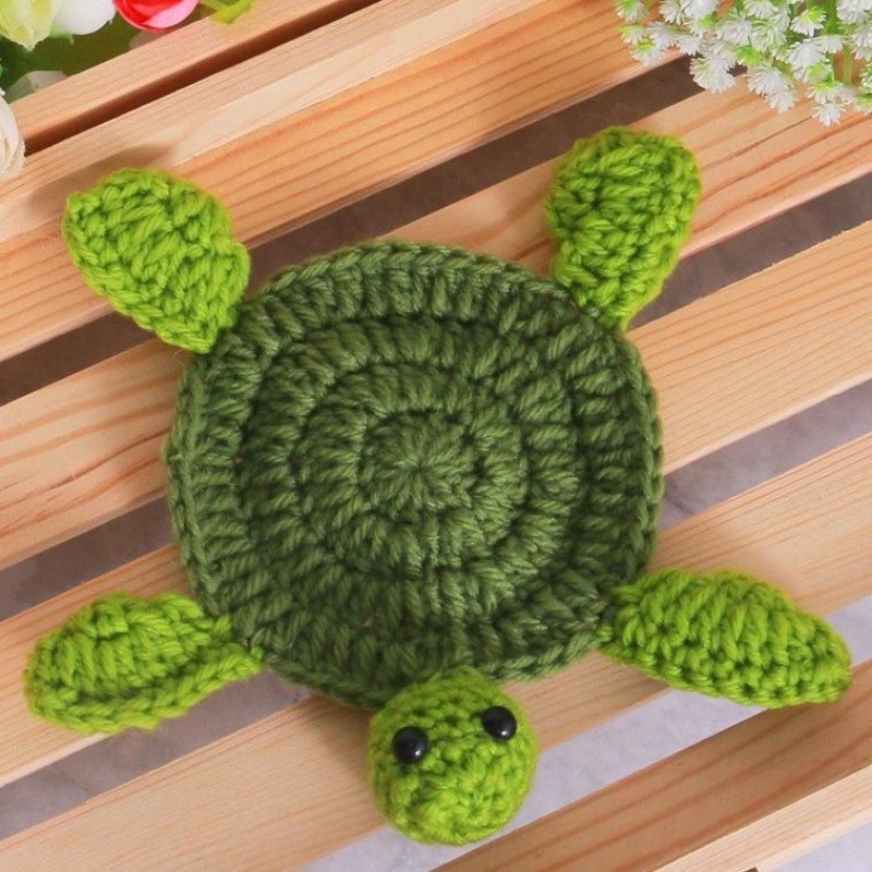 Nordic Purely Handmade Knitted Coasters Cute Turtle Lamb Insulated Table Placemats