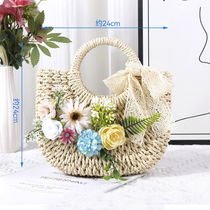Handmade straw woven bag diy material bag simulated floral woven bag warm-up team building salon event creative gift