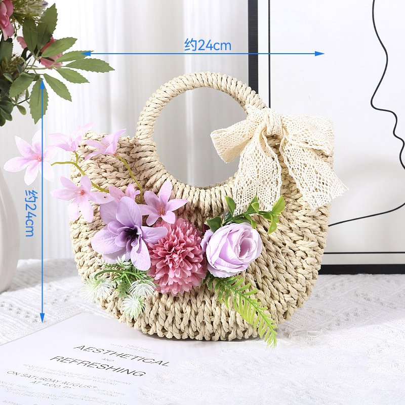 Handmade straw woven bag diy material bag simulated floral woven bag warm-up team building salon event creative gift