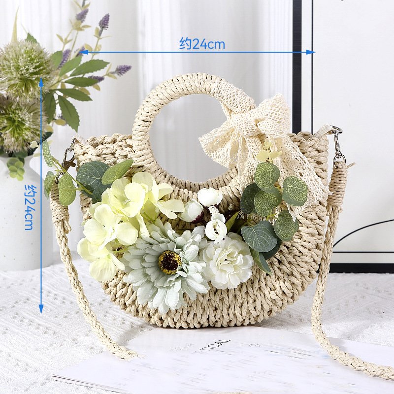Handmade straw woven bag diy material bag simulated floral woven bag warm-up team building salon event creative gift