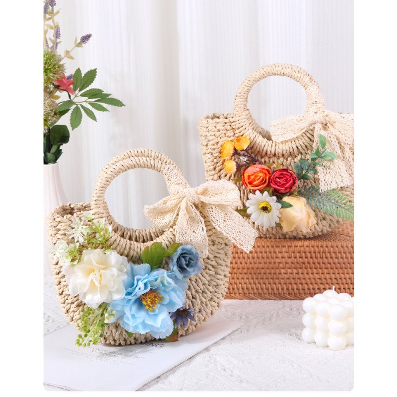 Handmade straw woven bag diy material bag simulated floral woven bag warm-up team building salon event creative gift