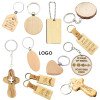 Laser-engraved logo keychain, beech wooden keychain, Italian leather keychain, wooden keychain