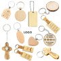Laser-engraved logo keychain, beech wooden keychain, Italian leather keychain, wooden keychain
