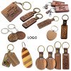 Laser-engraved logo keychain, beech wooden keychain, Italian leather keychain, wooden keychain