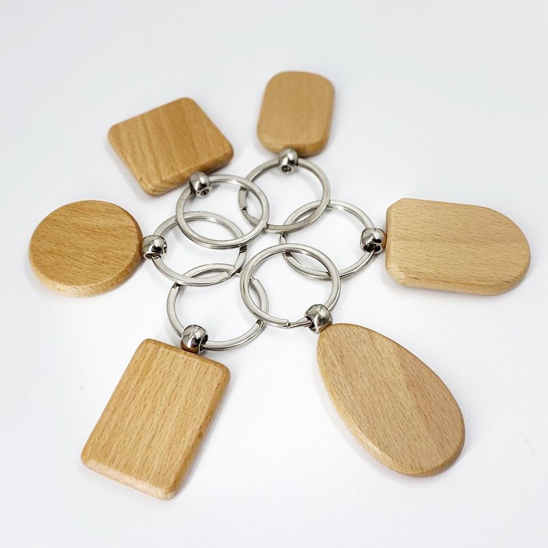 Laser-engraved logo keychain, beech wooden keychain, Italian leather keychain, wooden keychain