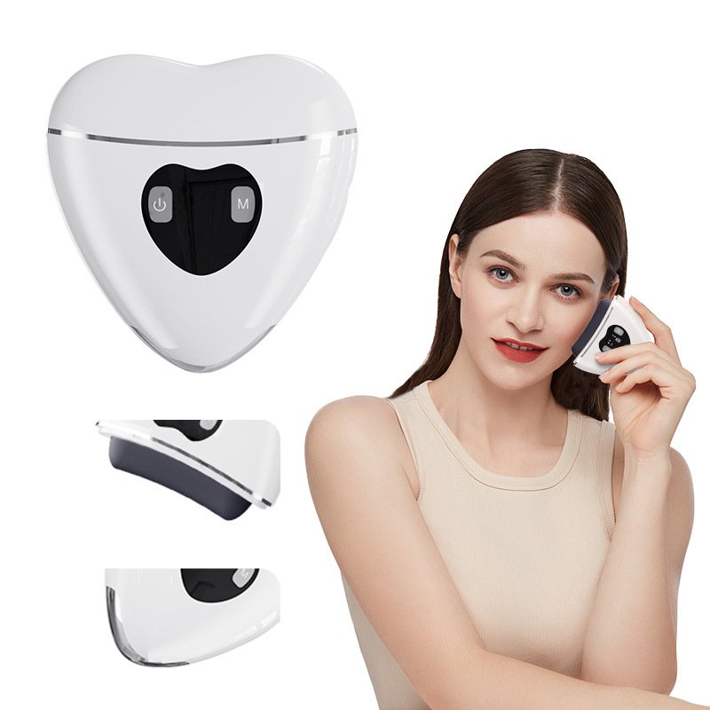 Heart-shaped stone EMS micro-current double-headed scraping device for face and whole body massage acupoints and eye bags