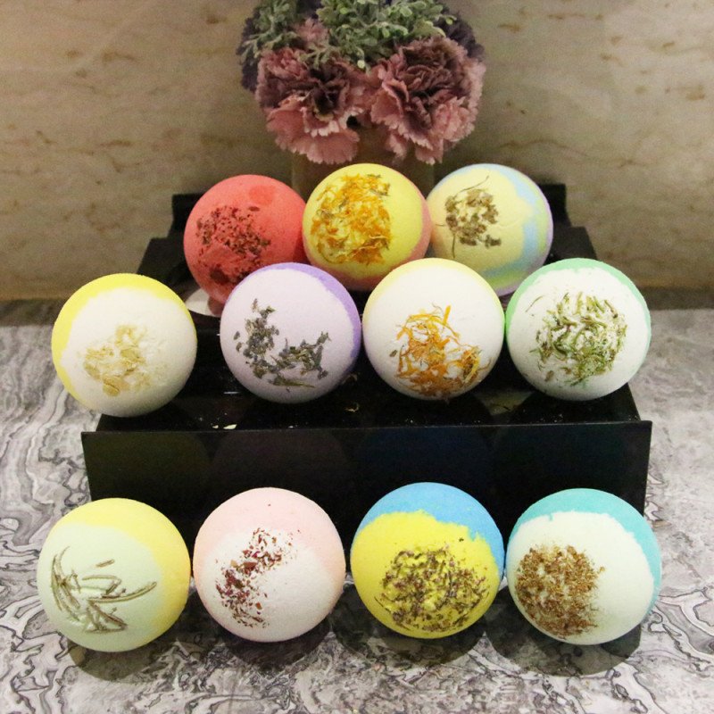 Dried flower bath bomb salt in a single gift box Essential oil bath salt ball Bubble pinball bath ball bath salt