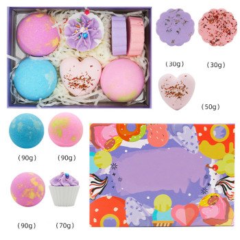 7-piece children's fun salt bath ball gift box, multi-bubble bath salt, bath ball, small cake bath salt