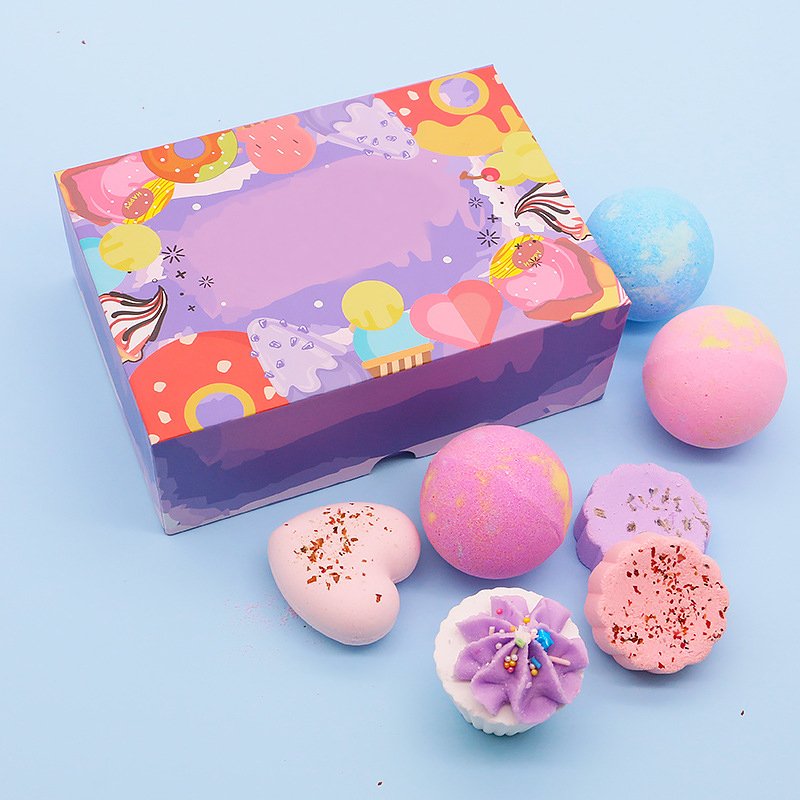 7-piece children's fun salt bath ball gift box, multi-bubble bath salt, bath ball, small cake bath salt