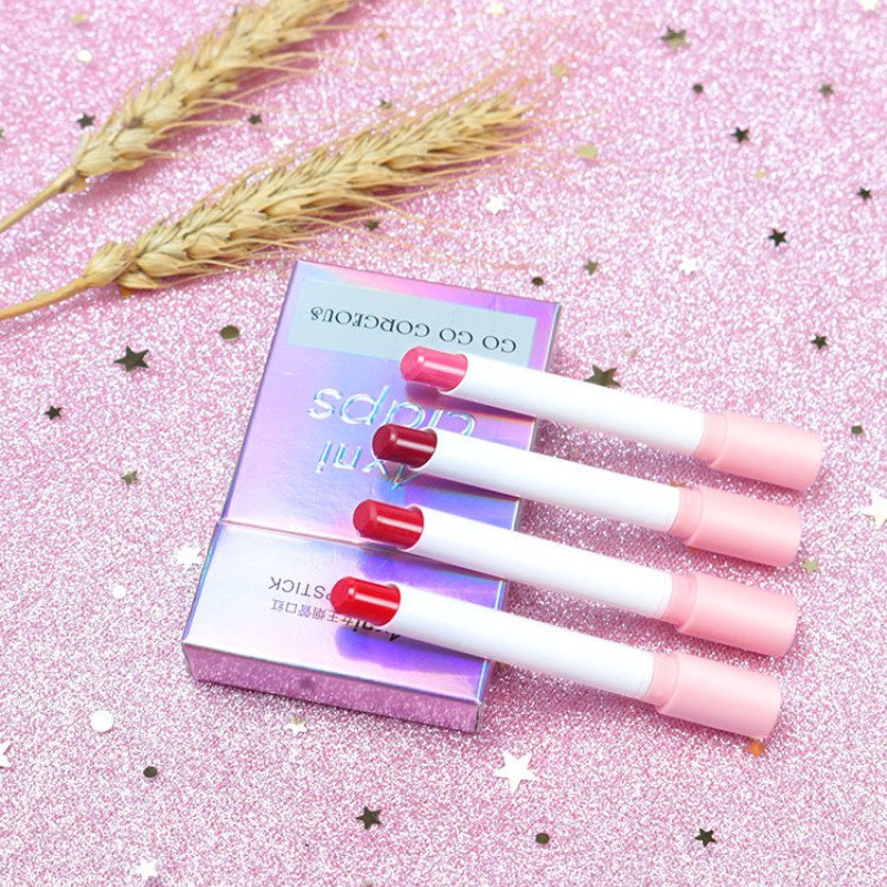 Cosmetics pipe lipstick set of four matte matte non-stick cup non-fading lip gloss thin lipstick