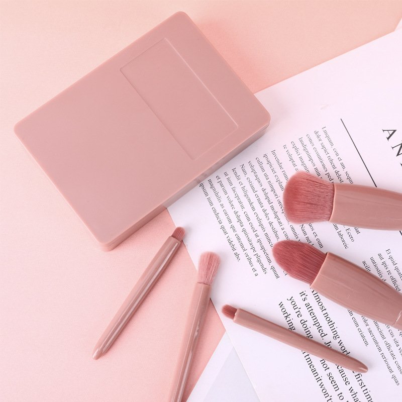 Mini portable Morandi boxed makeup brushes 5 pieces with makeup mirror girl heart travel box makeup brushes