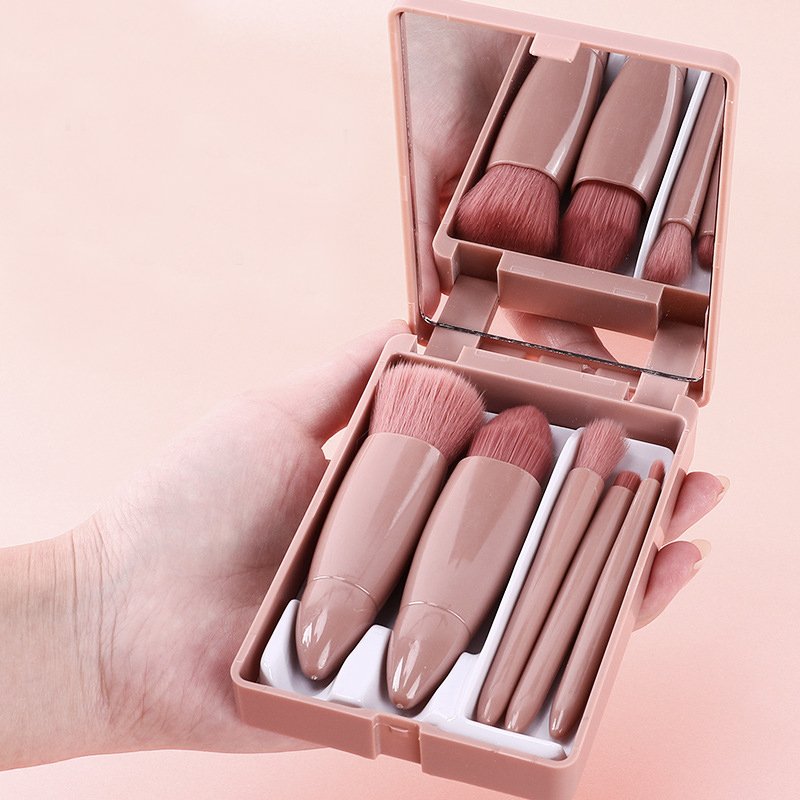Mini portable Morandi boxed makeup brushes 5 pieces with makeup mirror girl heart travel box makeup brushes