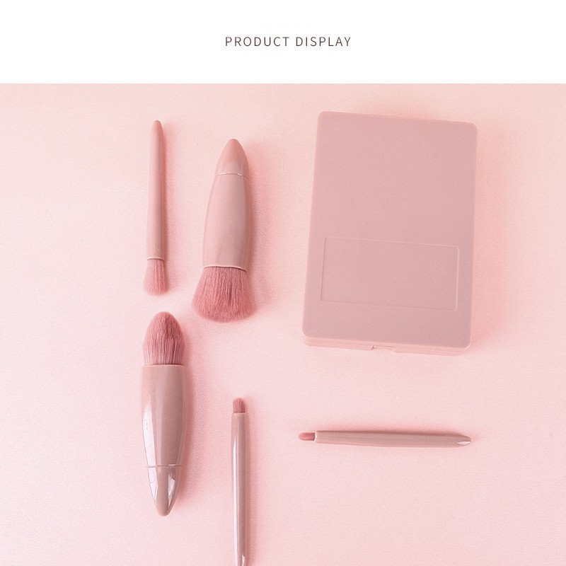 Mini portable Morandi boxed makeup brushes 5 pieces with makeup mirror girl heart travel box makeup brushes