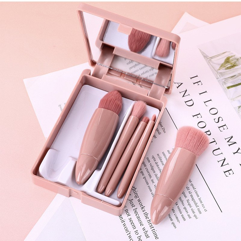Mini portable Morandi boxed makeup brushes 5 pieces with makeup mirror girl heart travel box makeup brushes