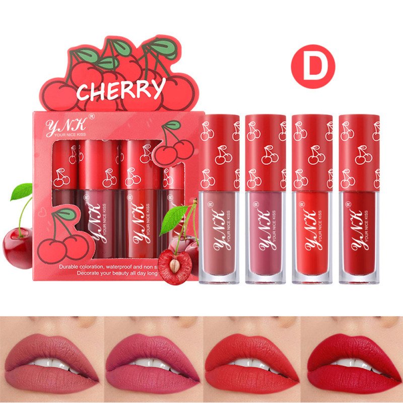 Velvet matte lip gloss set, non-fading, non-stick cup, fruit makeup lip gloss set of four