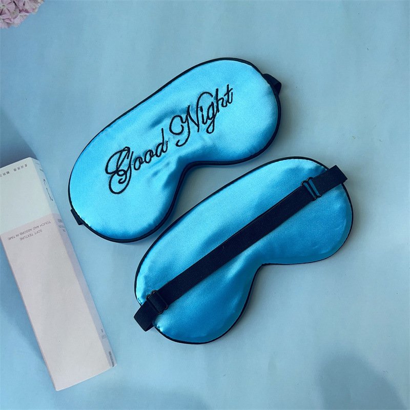 Simulated silk embroidery eye mask, light-shielding sleep eye mask, English pattern embroidery logo, light-shielding eyelash eye mask