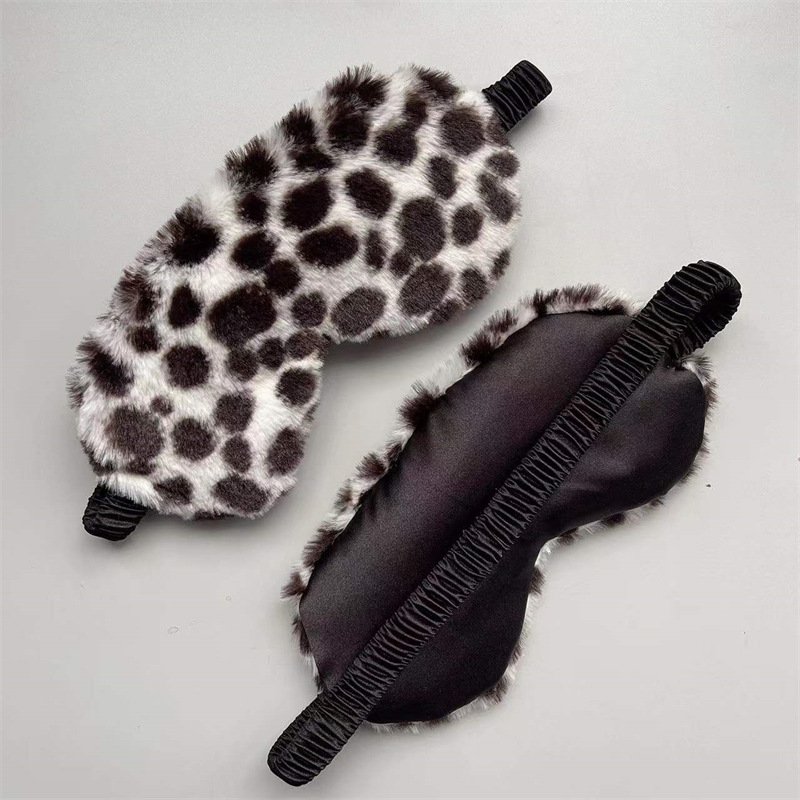 leopard print rabbit fur simulated silk eye mask home blackout sleep cute cartoon plush eye mask