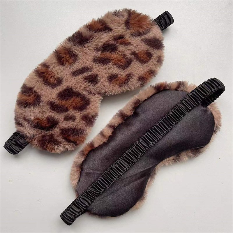 leopard print rabbit fur simulated silk eye mask home blackout sleep cute cartoon plush eye mask