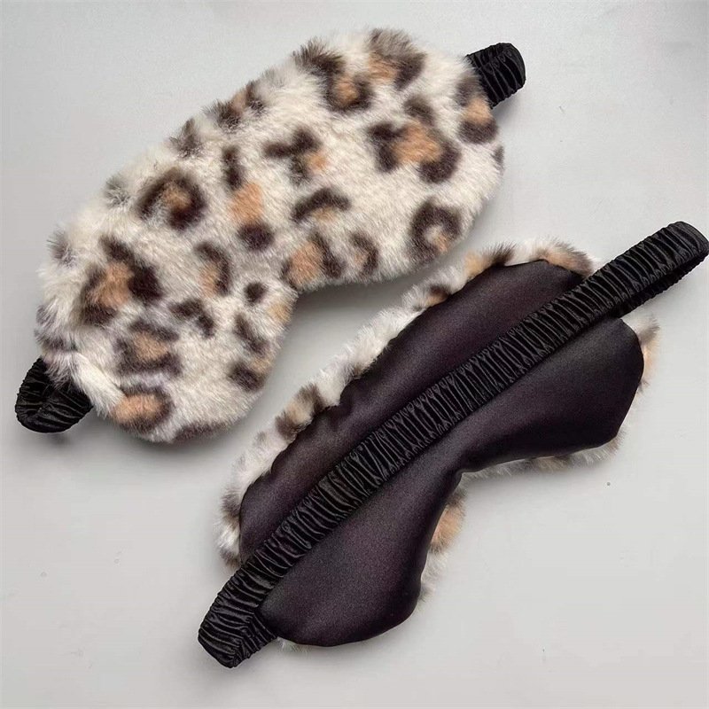 leopard print rabbit fur simulated silk eye mask home blackout sleep cute cartoon plush eye mask