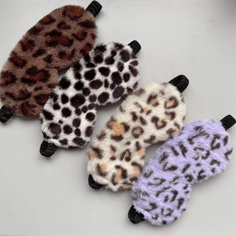 leopard print rabbit fur simulated silk eye mask home blackout sleep cute cartoon plush eye mask