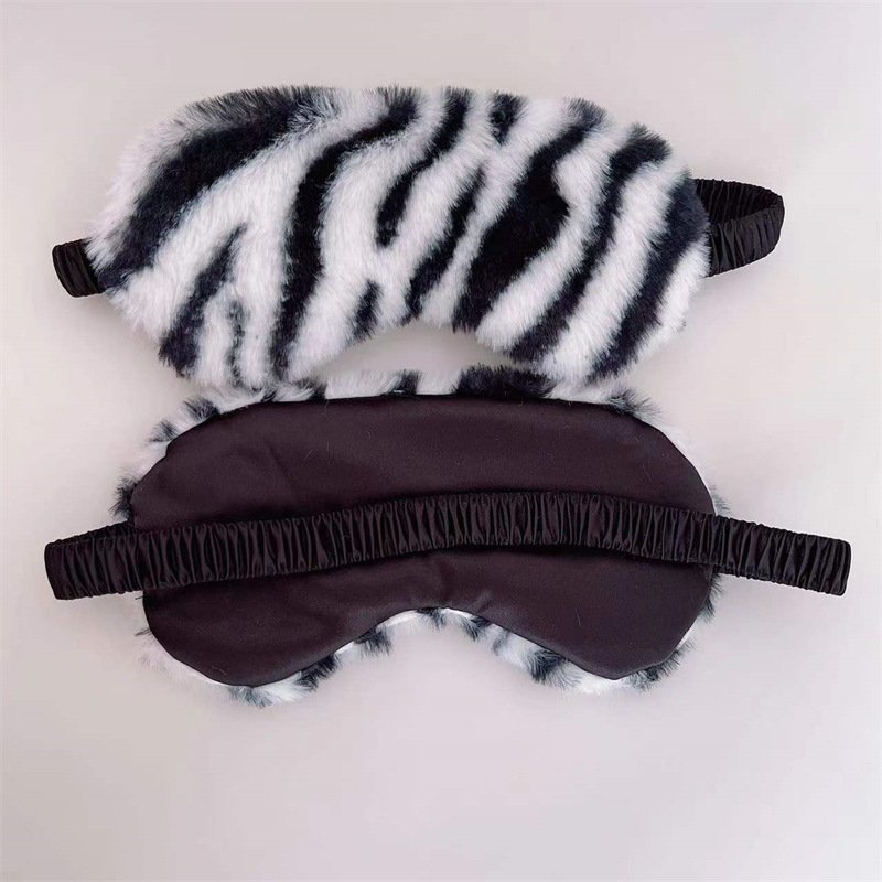 leopard print rabbit fur simulated silk eye mask home blackout sleep cute cartoon plush eye mask