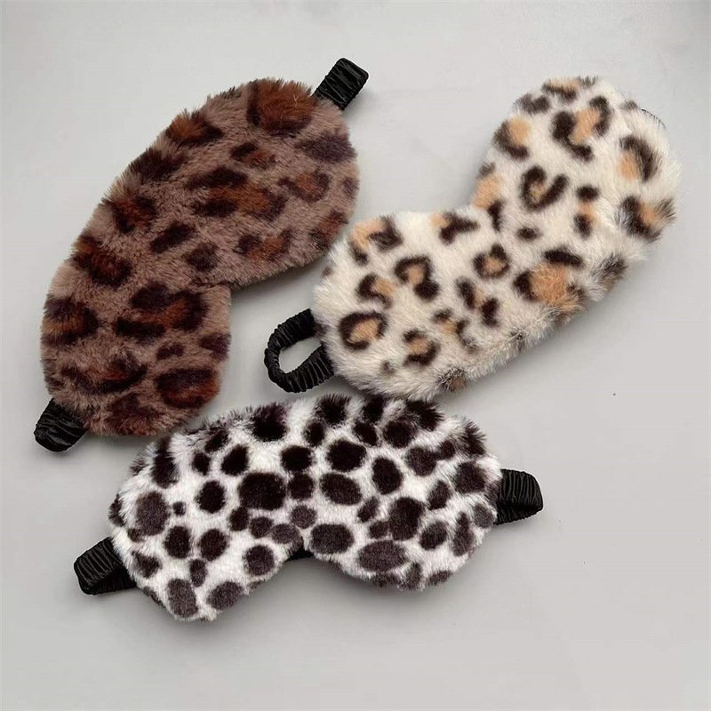 leopard print rabbit fur simulated silk eye mask home blackout sleep cute cartoon plush eye mask