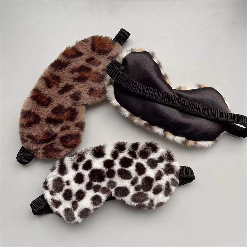 leopard print rabbit fur simulated silk eye mask home blackout sleep cute cartoon plush eye mask