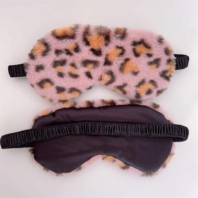 leopard print rabbit fur simulated silk eye mask home blackout sleep cute cartoon plush eye mask
