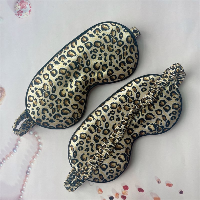 double-sided simulated silk eye mask color mulberry silk blackout sleep leopard print satin eye mask set