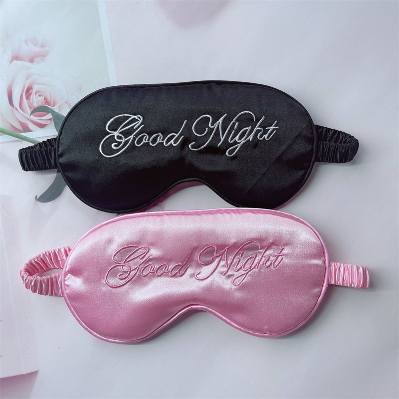 Simulated silk embroidered eye mask, couple style sleeping shade eye mask, mulberry silk embroidered breathable storage bag set