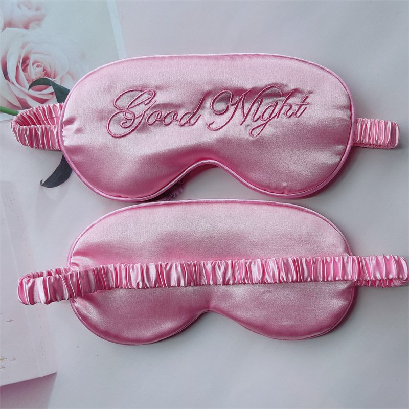 Simulated silk embroidered eye mask, couple style sleeping shade eye mask, mulberry silk embroidered breathable storage bag set