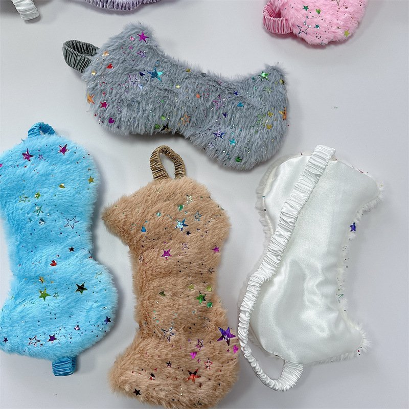 New cartoon fox rabbit fur eye mask, cute little star plush shade eye mask