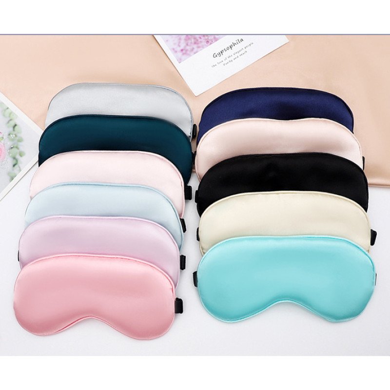 Adjustable buckle simulated silk eye mask solid color shade sleep eye mask wholesale travel lunch break silk eye mask adjustable