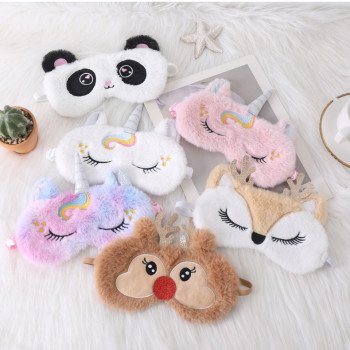 Cute little rabbit fur embroidered plush eye mask shade sleep eye protection unicorn ears cute eye mask