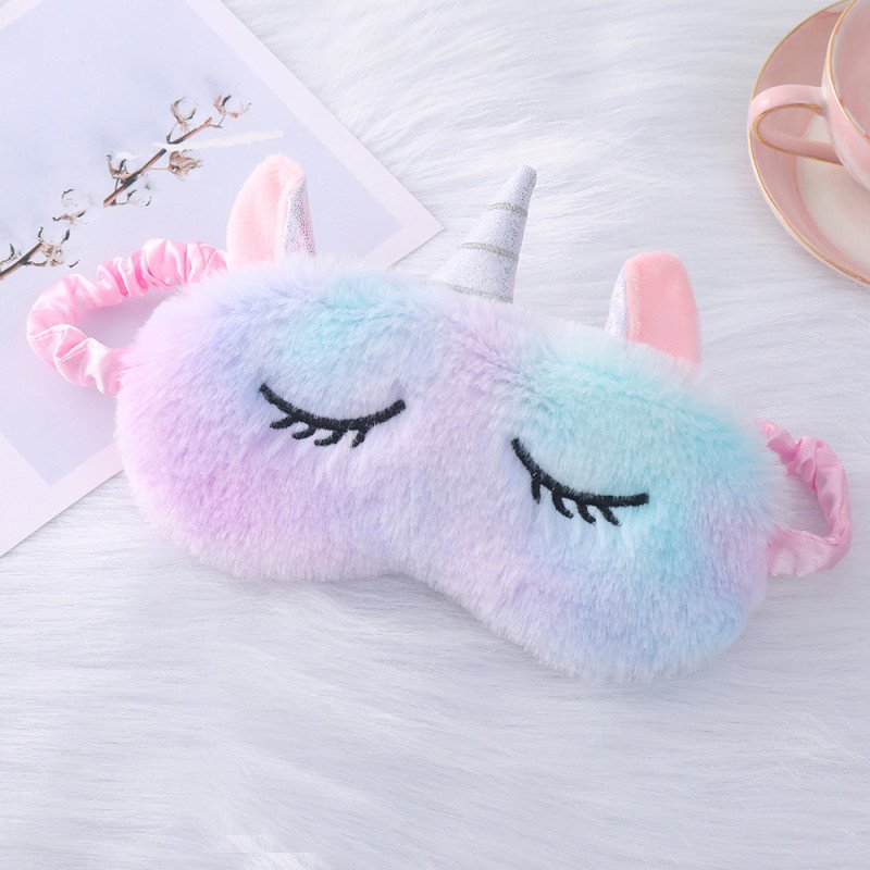 Plush colorful unicorn eye mask, cute cartoon plush eye mask, blackout sleep eye mask