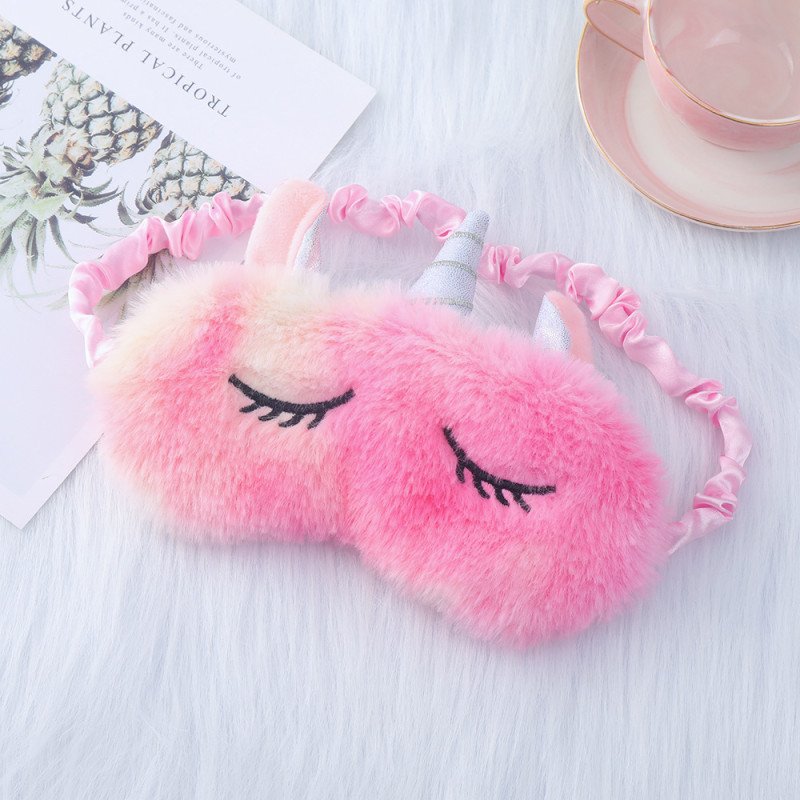 Plush colorful unicorn eye mask, cute cartoon plush eye mask, blackout sleep eye mask