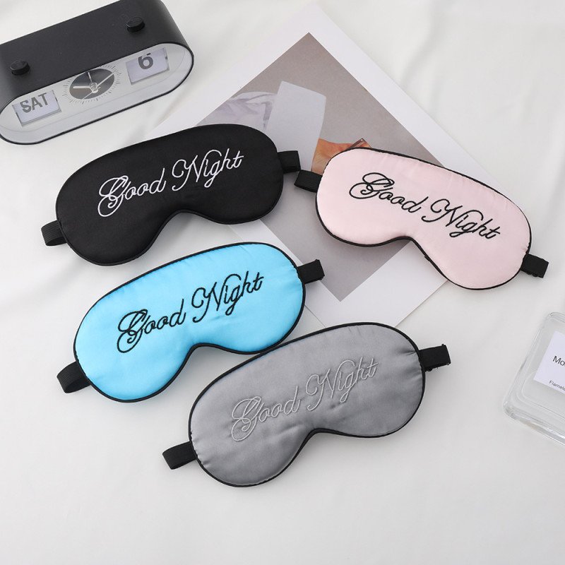 Eye mask new simulated silk goodnight letter adjustment buckle blackout sleep eye mask cross-border portable multi-color