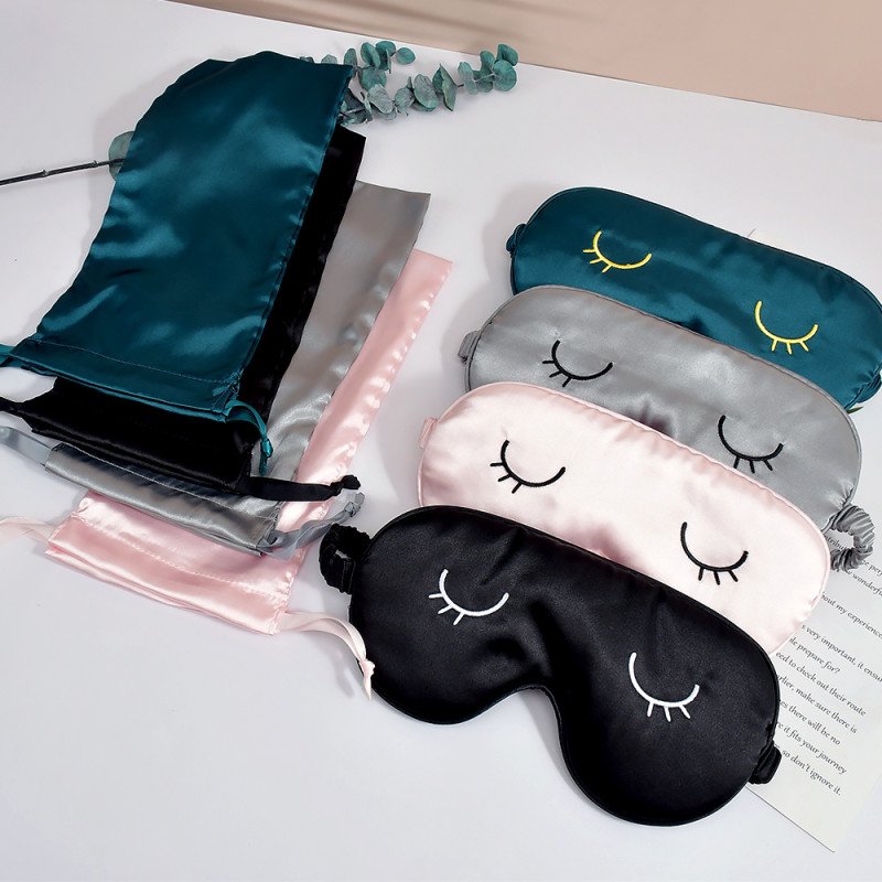 Simulated silk embroidery eyelash eye mask set blackout sleep eye mask drawstring bag outdoor portable travel essential