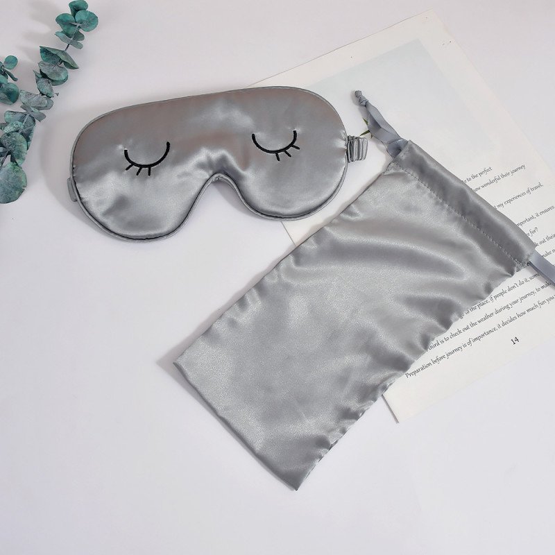 Simulated silk embroidery eyelash eye mask set blackout sleep eye mask drawstring bag outdoor portable travel essential