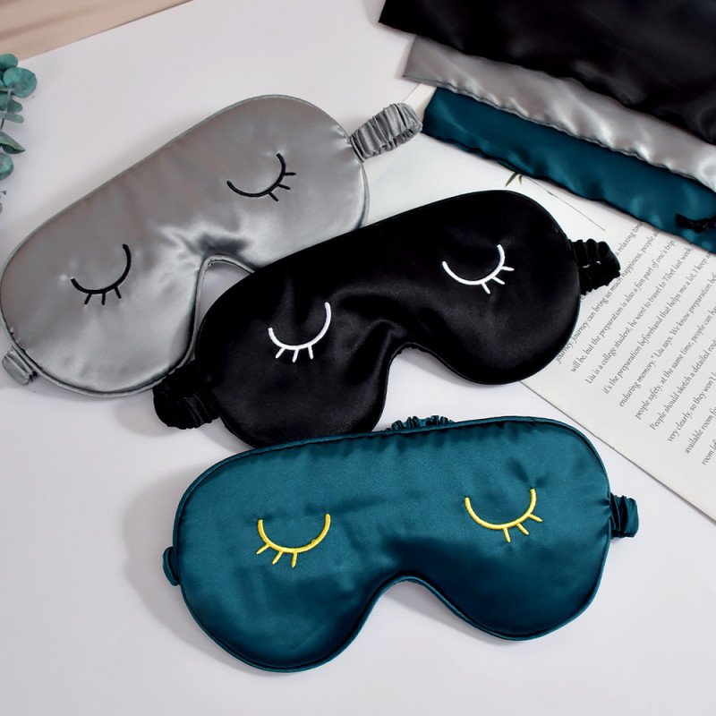 Simulated silk embroidery eyelash eye mask set blackout sleep eye mask drawstring bag outdoor portable travel essential