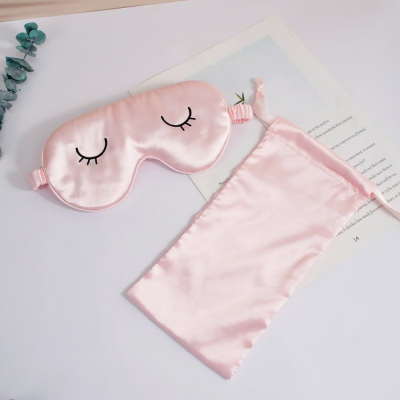 Simulated silk embroidery eyelash eye mask set blackout sleep eye mask drawstring bag outdoor portable travel essential