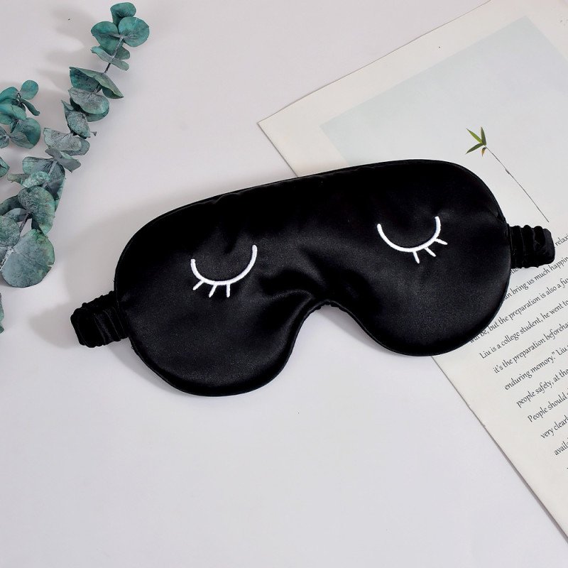 Simulated silk embroidery eyelash eye mask set blackout sleep eye mask drawstring bag outdoor portable travel essential