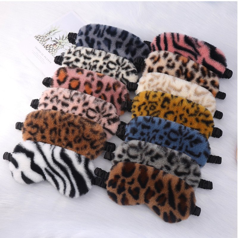 Plush eye mask, leopard print heart rabbit fur, home shade eye protection, cute cartoon sleep eye mask in multiple colors